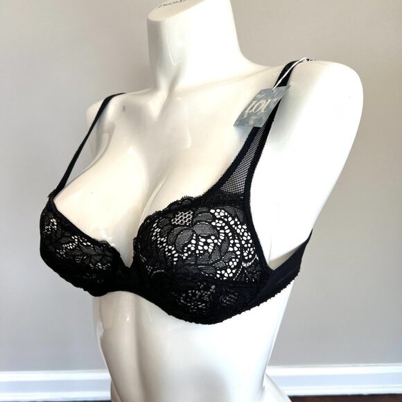 Vintage Lou Bra from Paris, France Lace Underwire Black Fishnet Bra NWT - Picture 4 of 16